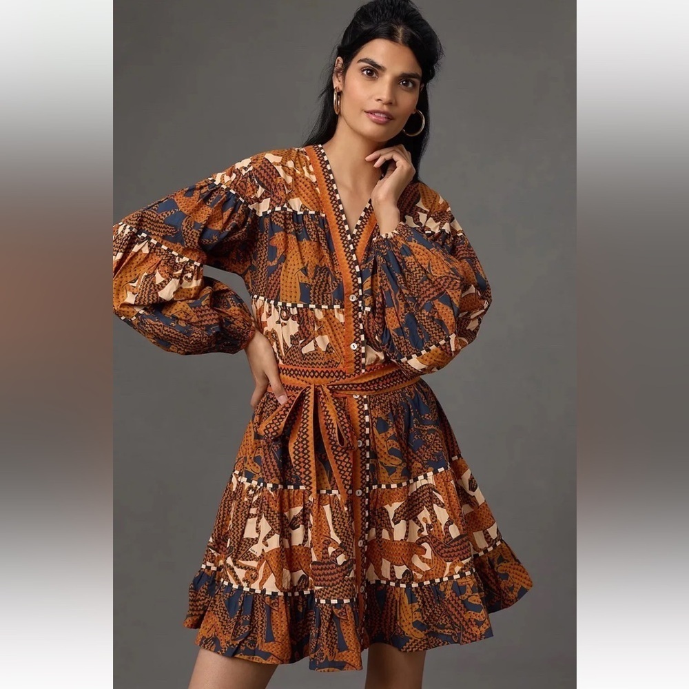 Farm Rio  Anthropologie Animal Print Mini Dress Size XS NWT